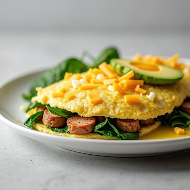 Egg White Spinach Omelette with Turkey Sausage