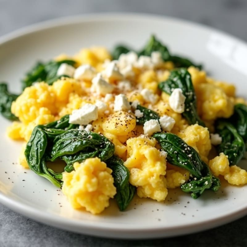 Protein-Packed Fluffy Scrambled Eggs with Fresh Spinach and Feta