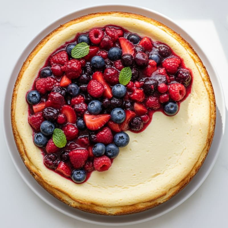 Greek Yogurt Protein Cheesecake with Mixed Berries