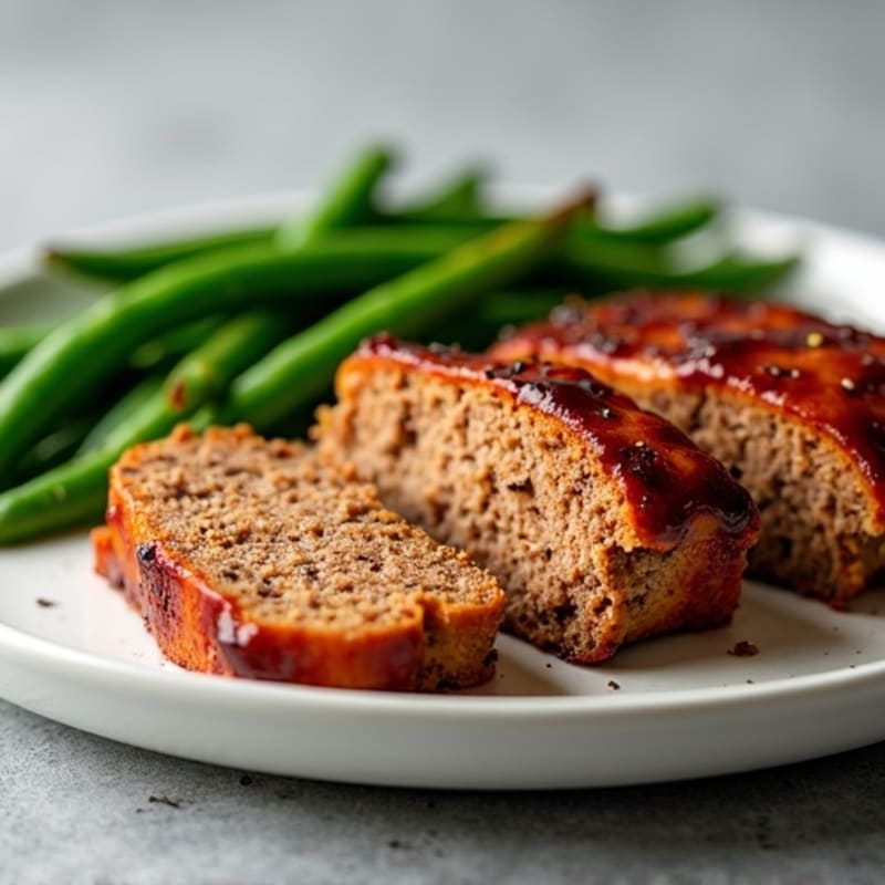 Lean BBQ Meatloaf with Crispy Bacon and Roasted Green Beans