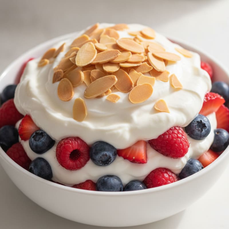 Greek Yogurt Protein Parfait with Mixed Berries and Almonds