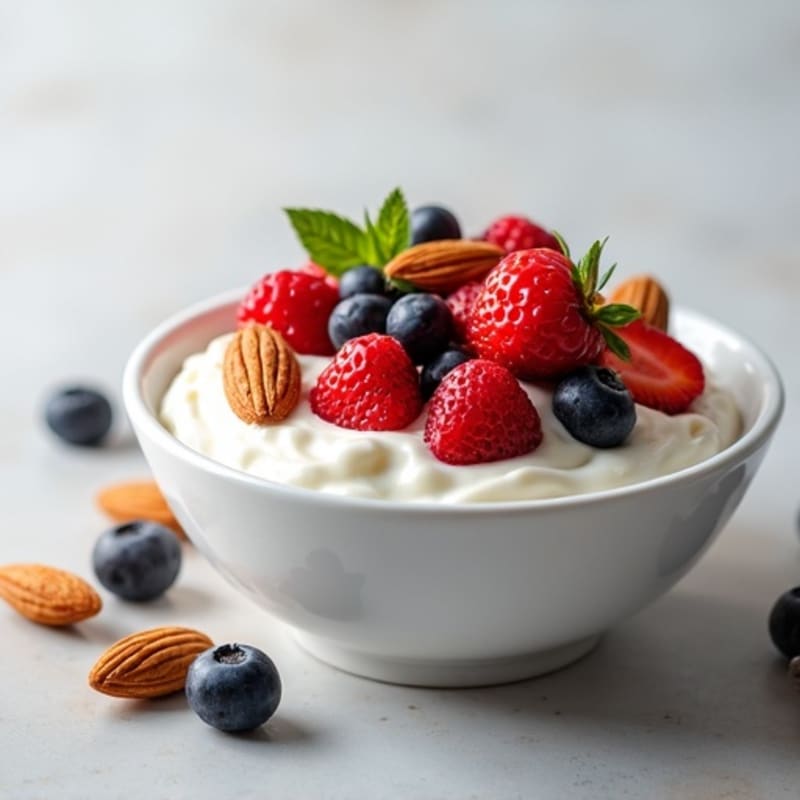 Creamy Greek Yogurt with Fresh Berries and Crunchy Almonds