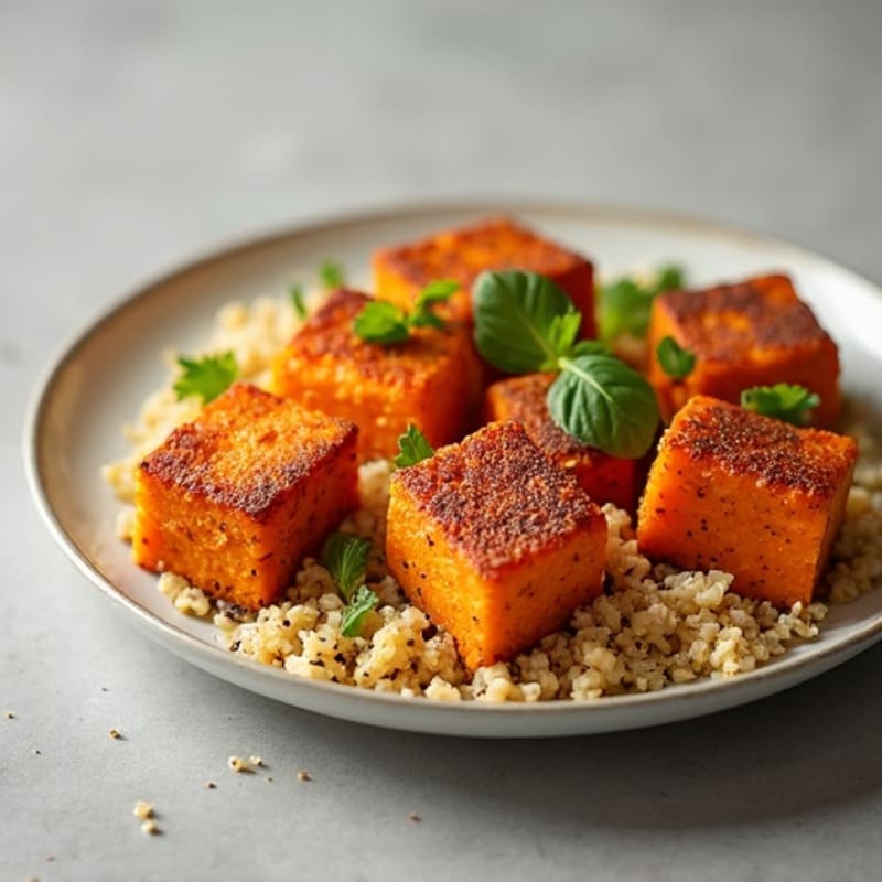 Crispy Baked Tofu with Roasted Sweet Potato and Quinoa