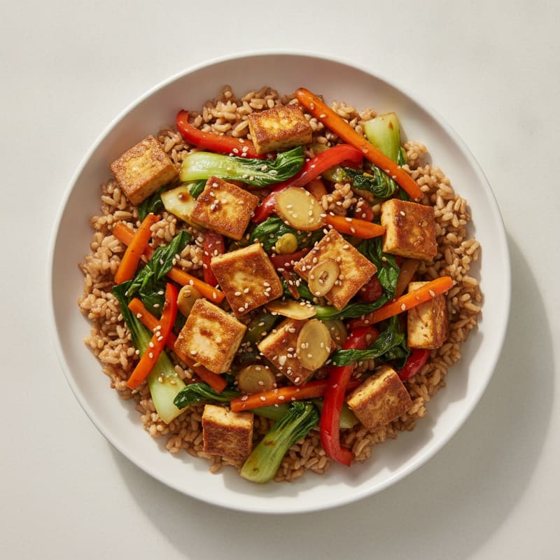 Silky Vegetable Stir Fry with Tofu and Brown Rice