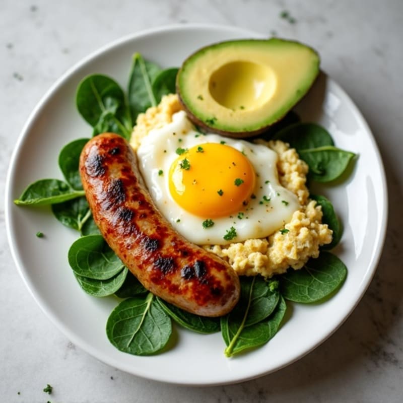 Egg White Scramble with Turkey Sausage and Sautéed Spinach
