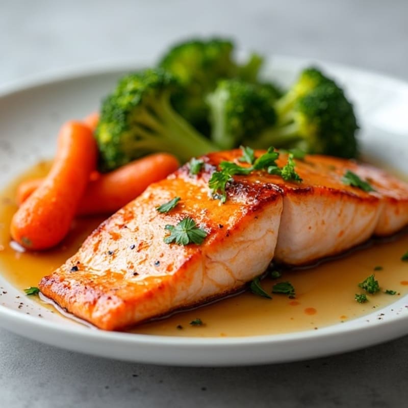 Maple Glazed Salmon with Roasted Carrots and Crispy Broccoli