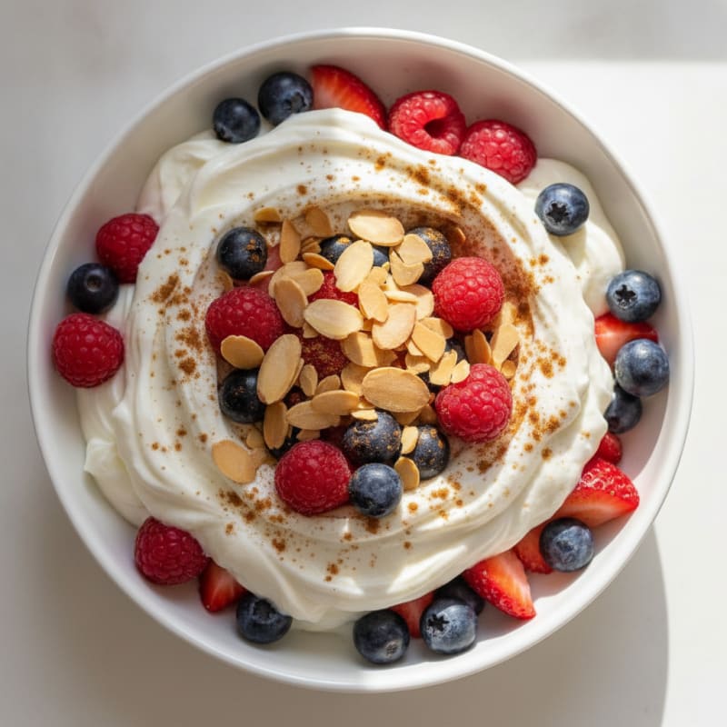 Greek Yogurt Protein Parfait with Mixed Berries and Almonds