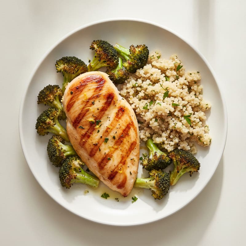 Grilled Chicken Breast with Roasted Broccoli and Quinoa