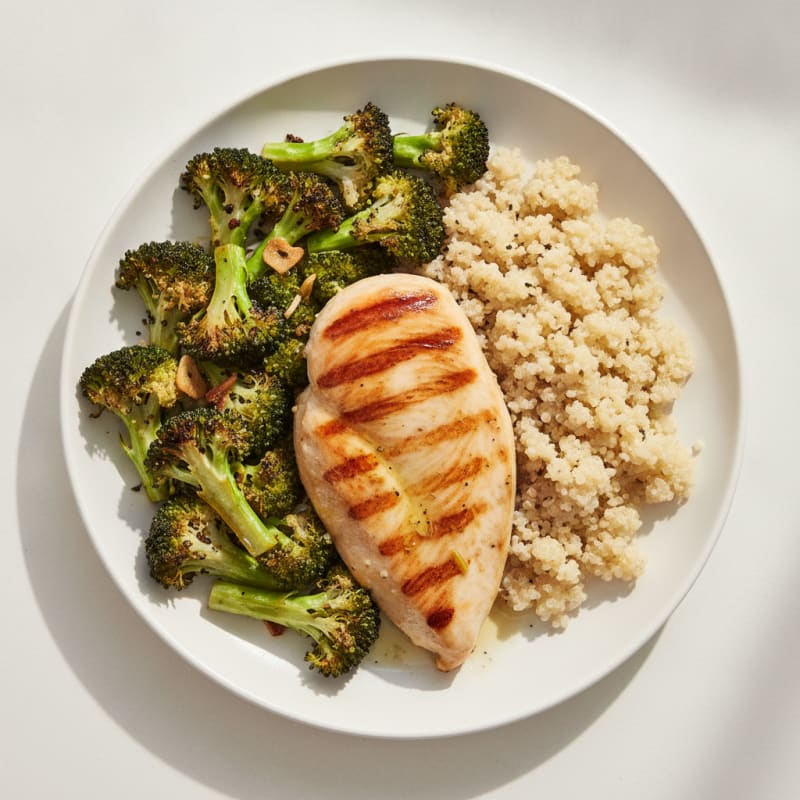 Grilled Chicken Breast with Roasted Broccoli and Quinoa