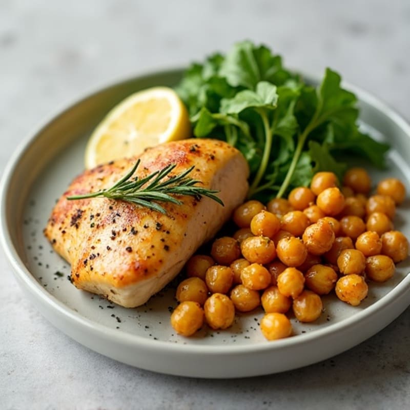 Lemon-Herb Roasted Chicken with Fresh Greens and Crispy Chickpeas