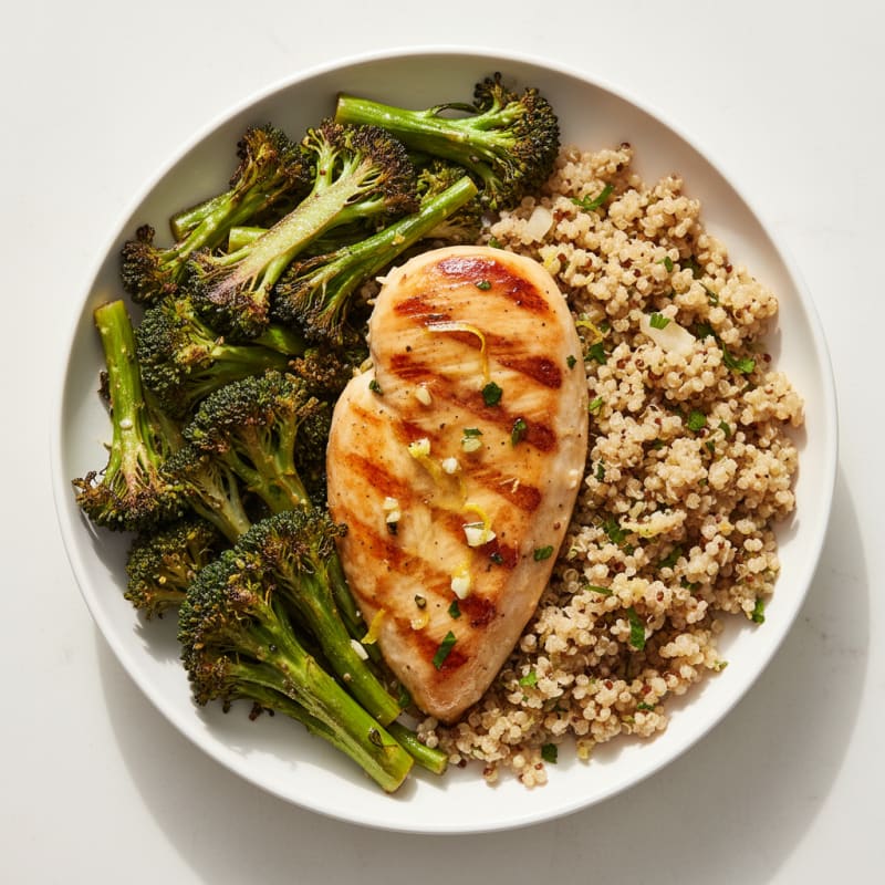 Grilled Chicken Breast with Roasted Broccoli and Quinoa