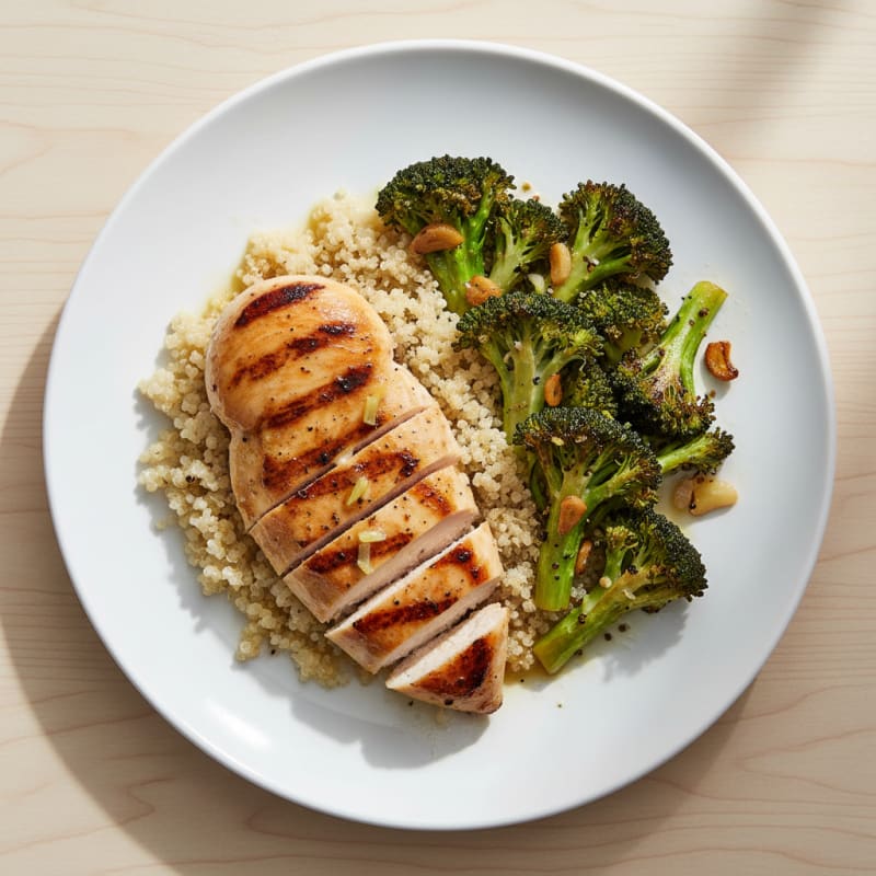 Grilled Chicken Breast with Quinoa and Roasted Broccoli