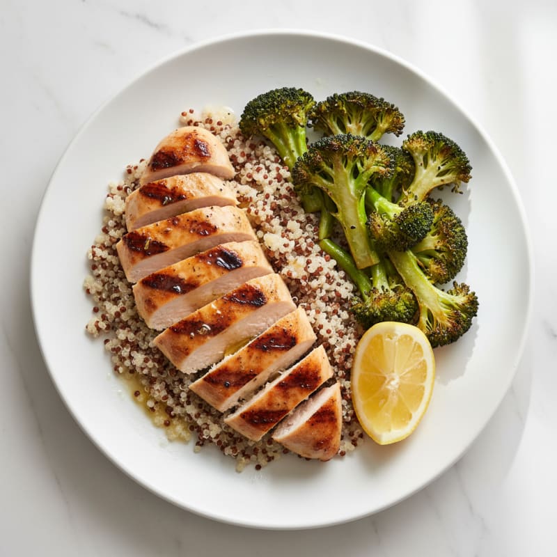 Grilled Chicken Breast with Quinoa and Roasted Broccoli