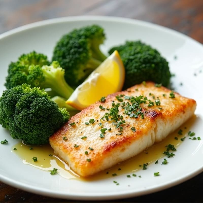 Seared Cod with Steamed Broccoli and Lemon