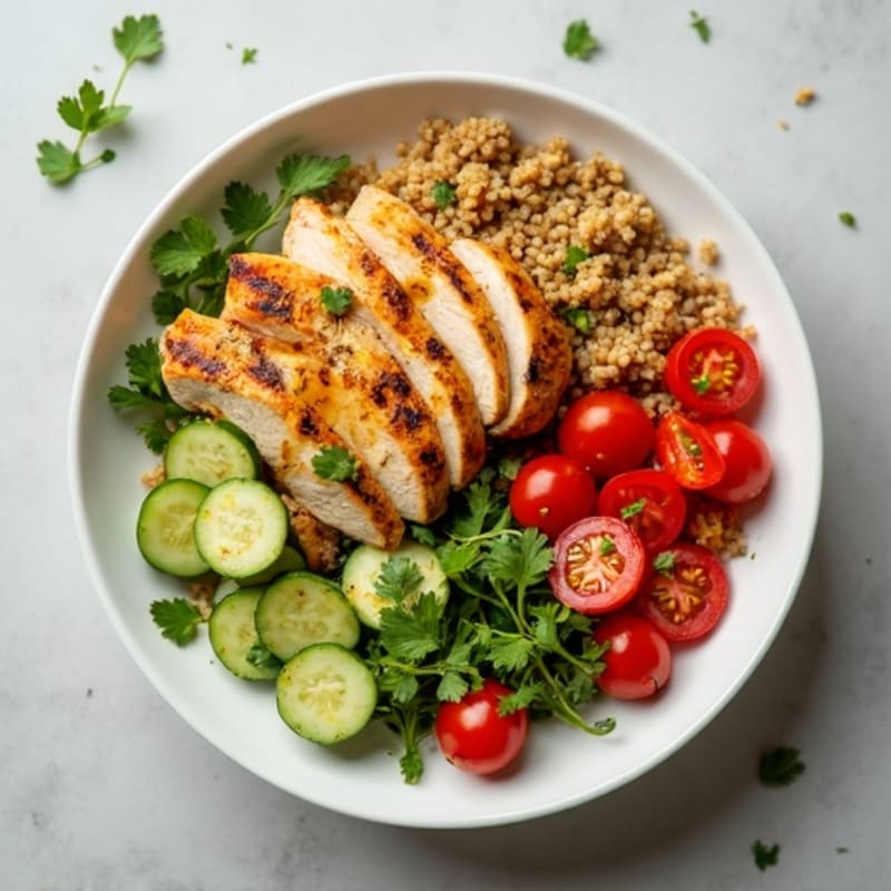 Grilled Chicken and Quinoa Bowl with Crunchy Vegetables