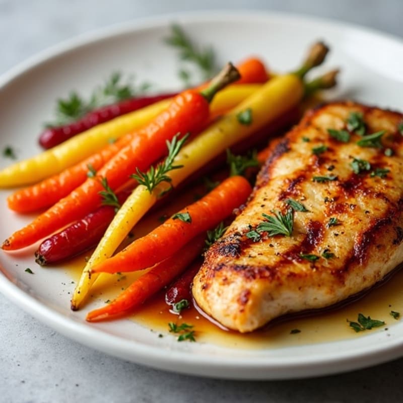 Honey-Maple Roasted Rainbow Carrots with Grilled Chicken