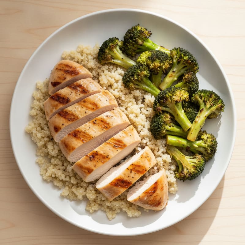 Grilled Chicken Breast with Quinoa and Roasted Broccoli