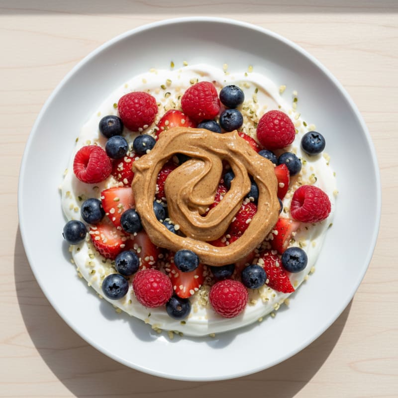 Greek Yogurt Bowl with Almond Butter and Mixed Berries