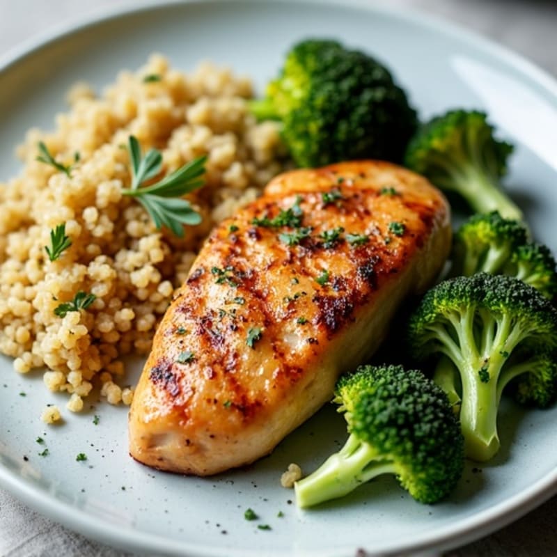 Grilled Chicken Breast with Quinoa and Roasted Broccoli