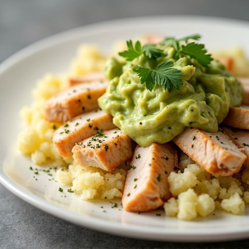 Shredded Chicken with Creamy Avocado and Steamed Potatoes