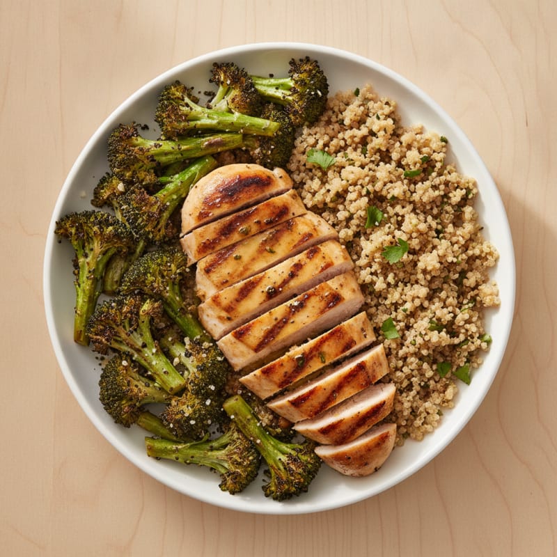 Grilled Chicken Breast with Roasted Broccoli and Quinoa