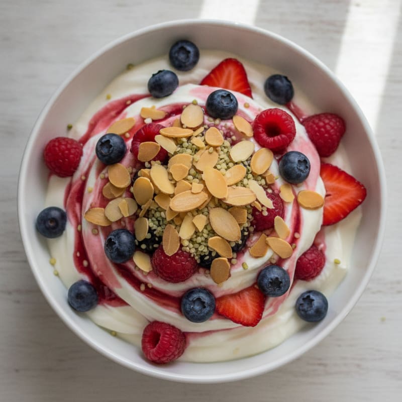 Greek Yogurt Protein Parfait with Mixed Berries and Almonds