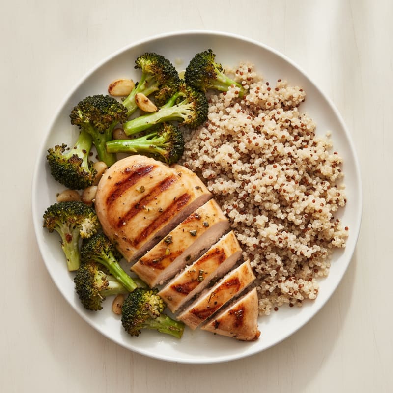Grilled Chicken Breast with Roasted Broccoli and Quinoa