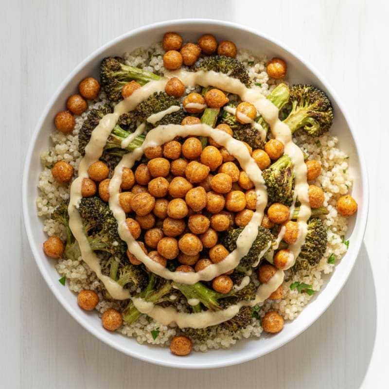 Crispy Chickpea and Quinoa Bowl with Roasted Broccoli
