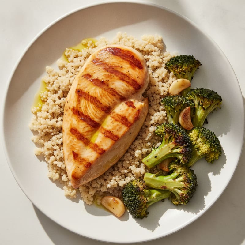 Grilled Chicken Breast with Quinoa and Roasted Broccoli