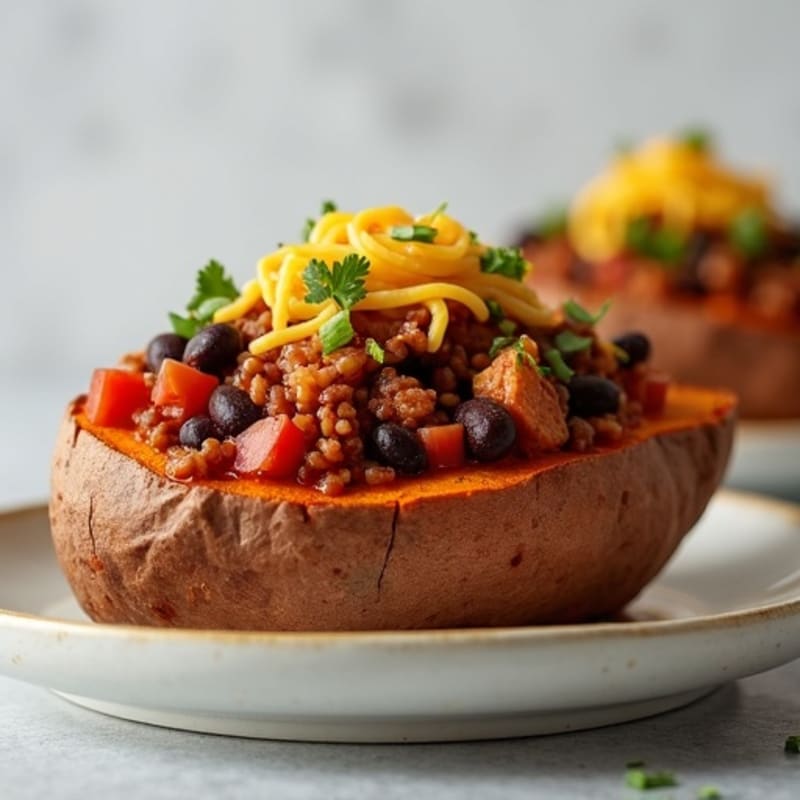 Lean Turkey Chili Loaded Sweet Potato Boats