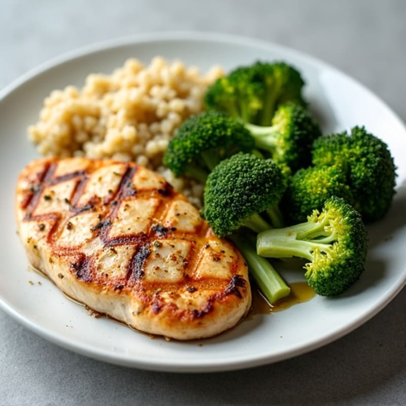 Grilled Chicken Breast with Roasted Broccoli and Quinoa