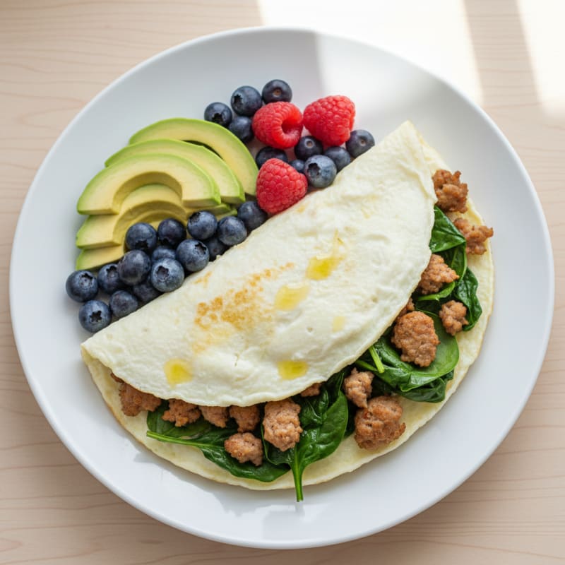 Egg White Spinach Omelette with Turkey Sausage