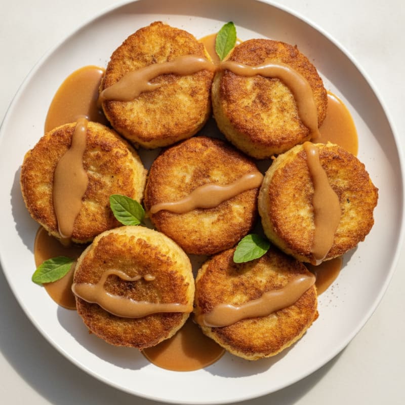 Baked Banana Fritters with Caramel Sauce