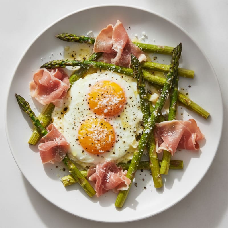 Baked Eggs with Roasted Asparagus and Prosciutto