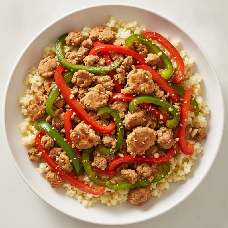 Lean Turkey Stir-Fry with Bell Peppers and Cauliflower Rice