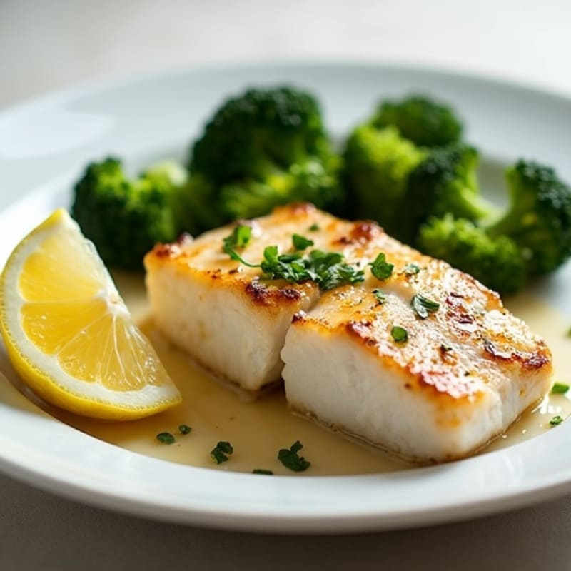 Grilled Cod with Steamed Broccoli and Lemon