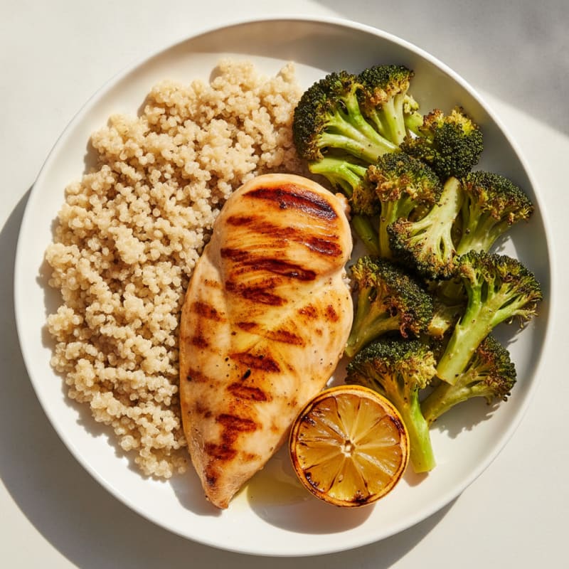 Grilled Chicken Breast with Quinoa and Roasted Broccoli