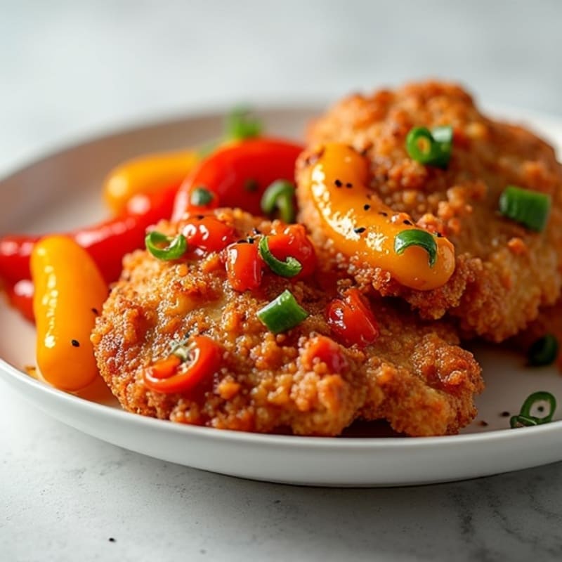Crispy Baked Sweet and Sour Chicken with Roasted Bell Peppers