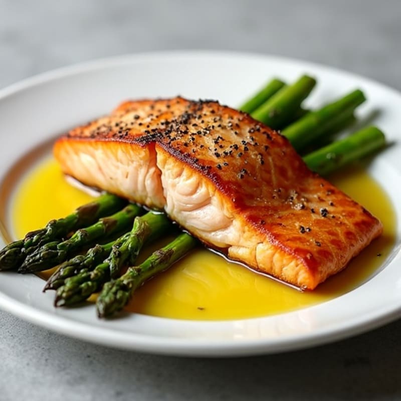 Crispy Pan-Seared Salmon with Roasted Asparagus