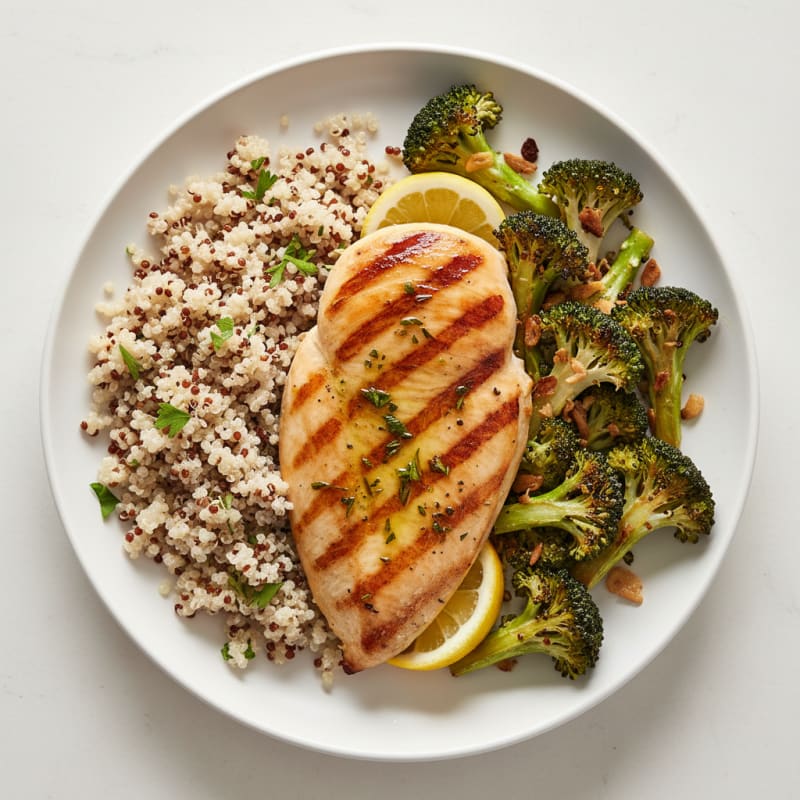 Grilled Chicken Breast with Quinoa and Roasted Broccoli