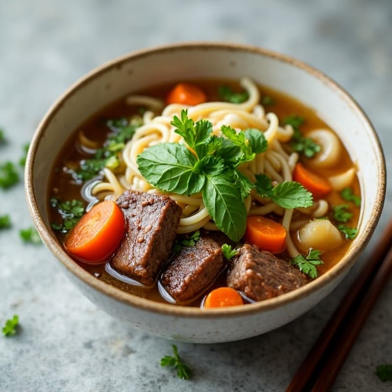 Lean Beef and Rice Noodle Soup with Fresh Herbs