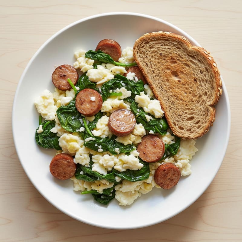 Egg White and Spinach Scramble with Turkey Sausage