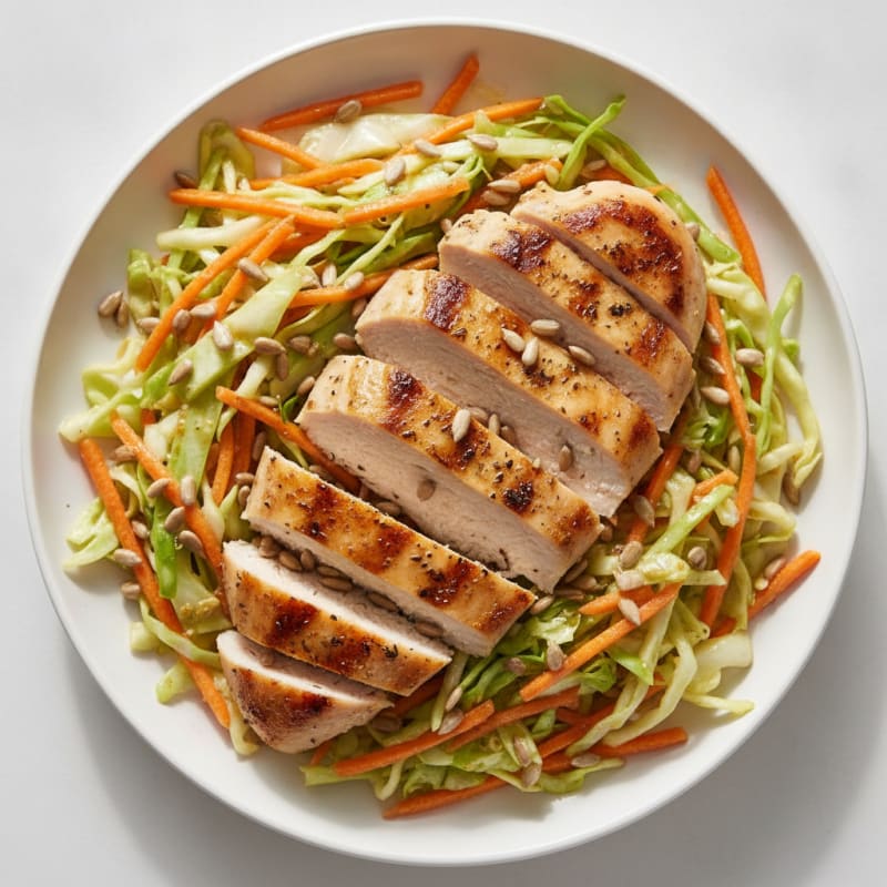 Grilled Chicken Breast with Crunchy Cabbage Slaw and Lemon Vinaigrette