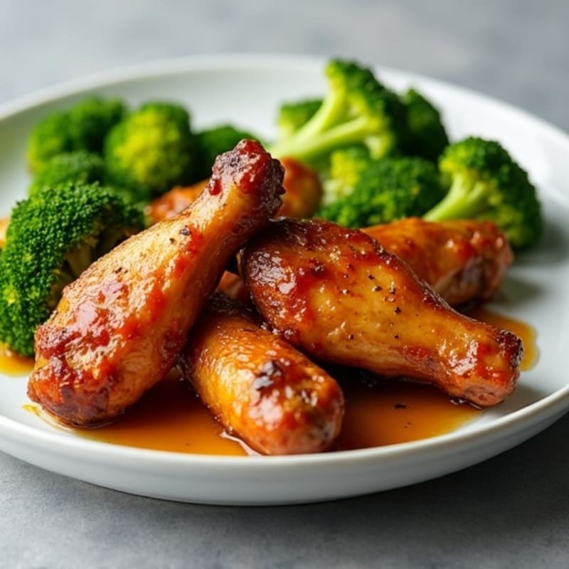 Crispy Baked Honey Garlic Chicken Wings with Roasted Broccoli