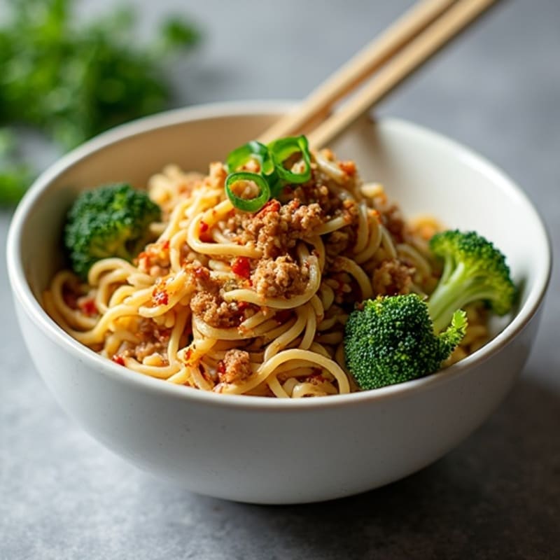 Spicy Ginger-Garlic Ground Pork Noodle Bowl