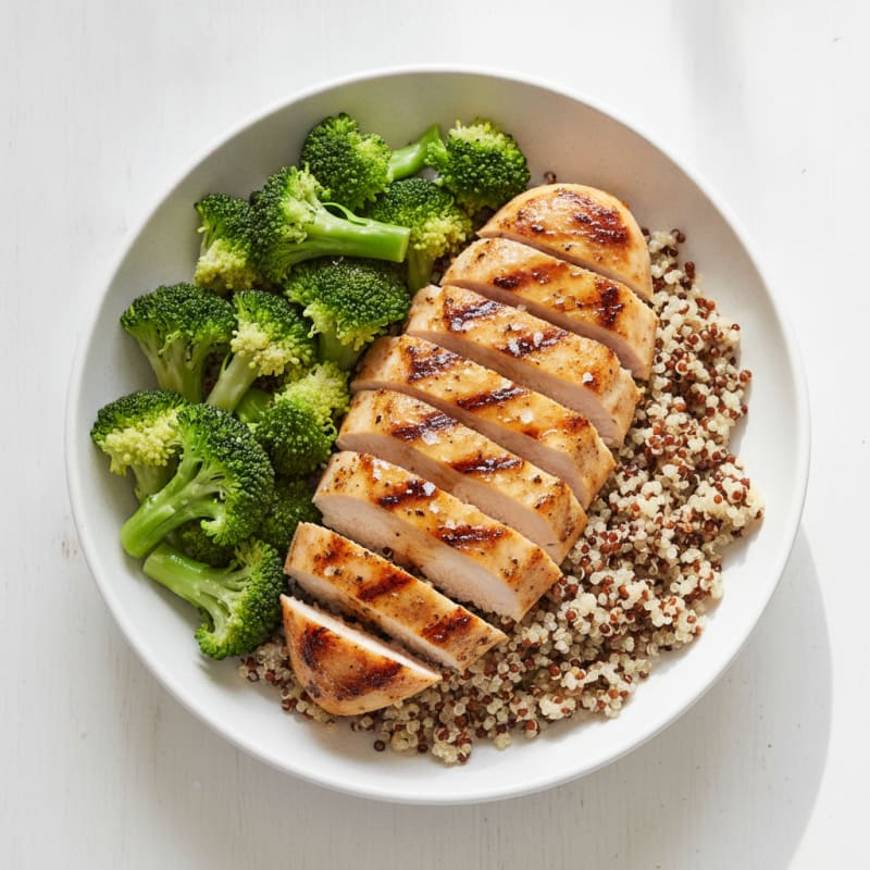 Grilled Chicken Breast with Quinoa and Steamed Broccoli