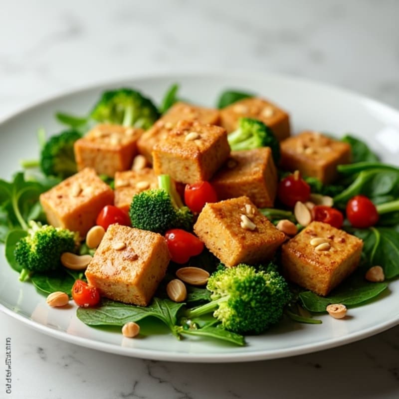 Crispy Peanut Tofu with Fresh Greens