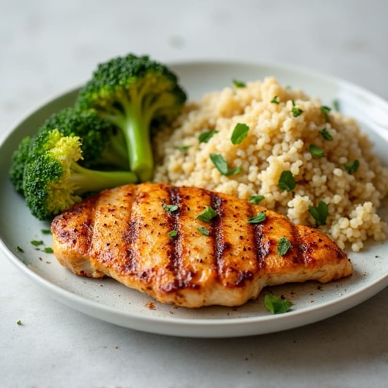 Grilled Chicken Breast with Quinoa and Roasted Broccoli