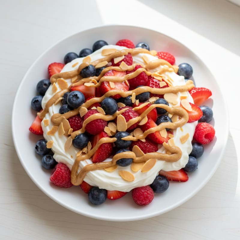 Greek Yogurt Protein Parfait with Mixed Berries and Almond Butter