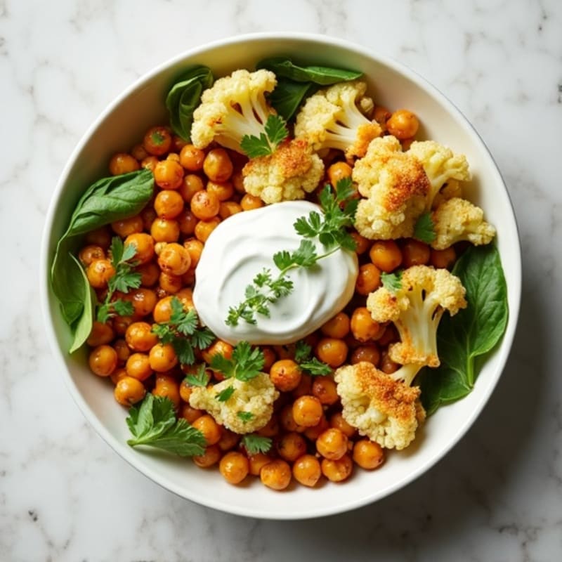 Spiced Chickpea Cauliflower Bowl with Cilantro-Lime Sauce